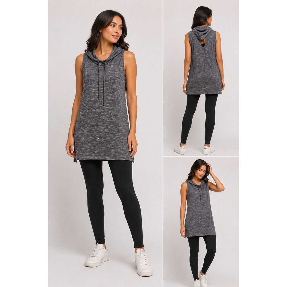 Gaiam Womens Small‎ Gray Space Dye Sleeveless Hoodie Tank Top Athletic Yoga Gym
